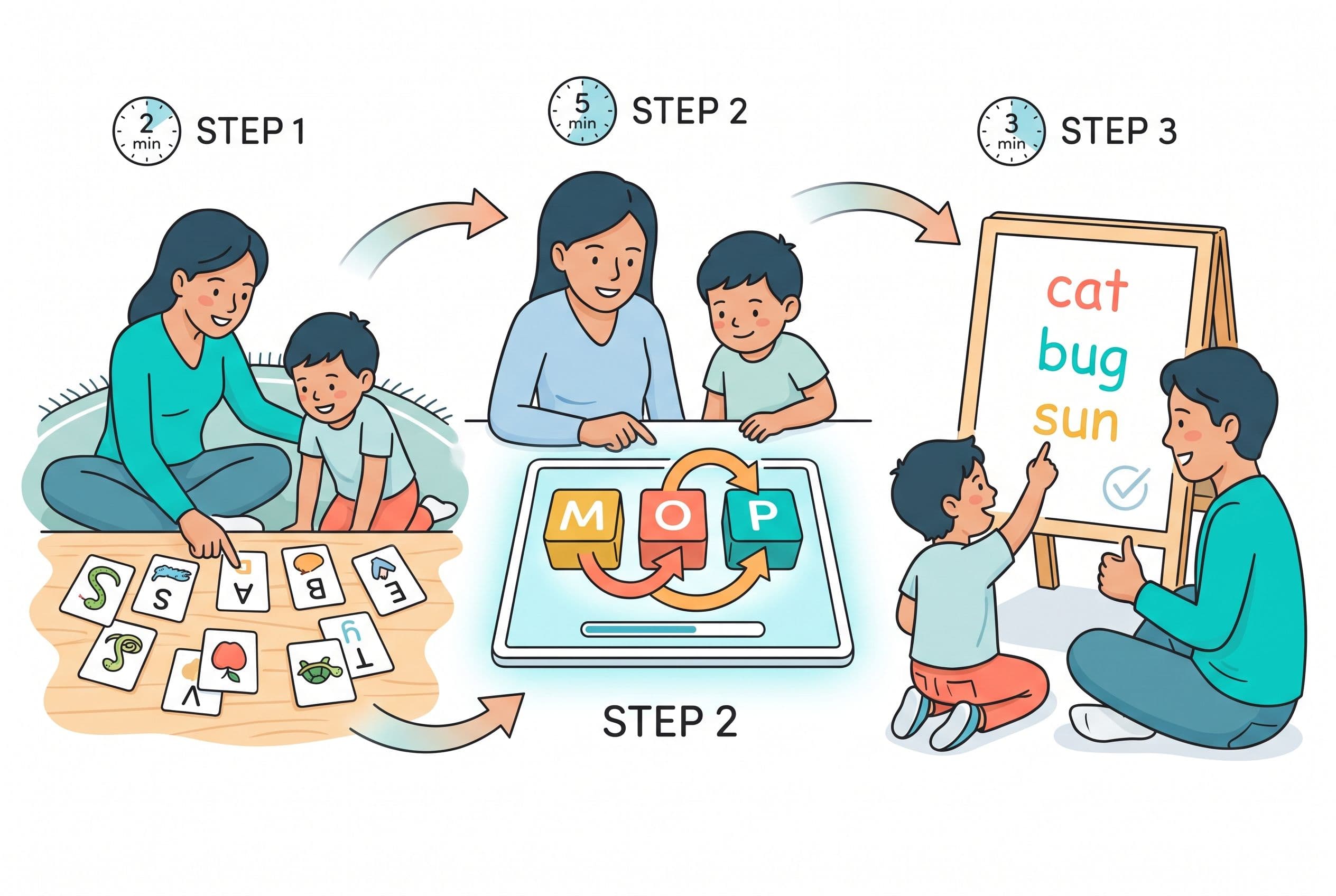 A clean editorial illustration showing a parent and child sitting side by side, viewed from a slight overhead angle. The scen