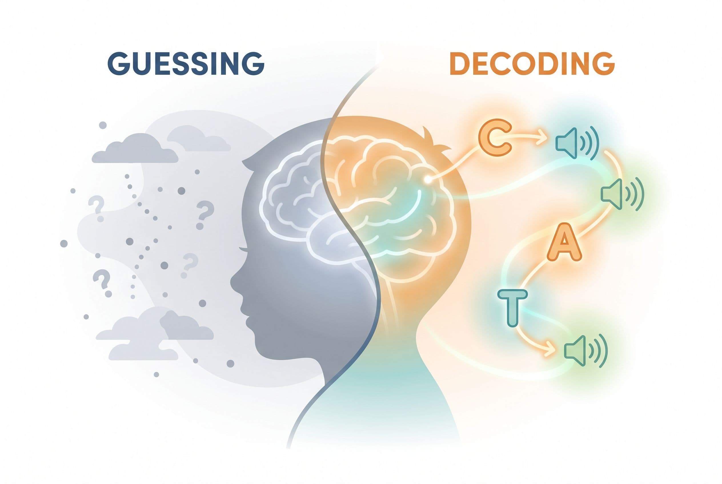 A clean editorial illustration showing a child's brain in profile with two contrasting pathways lighting up inside it. On the