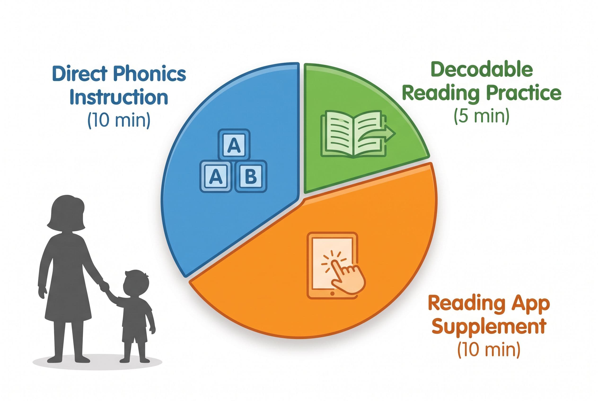 A clean, friendly editorial illustration showing the concept of a daily reading routine as a simple pie chart divided into th